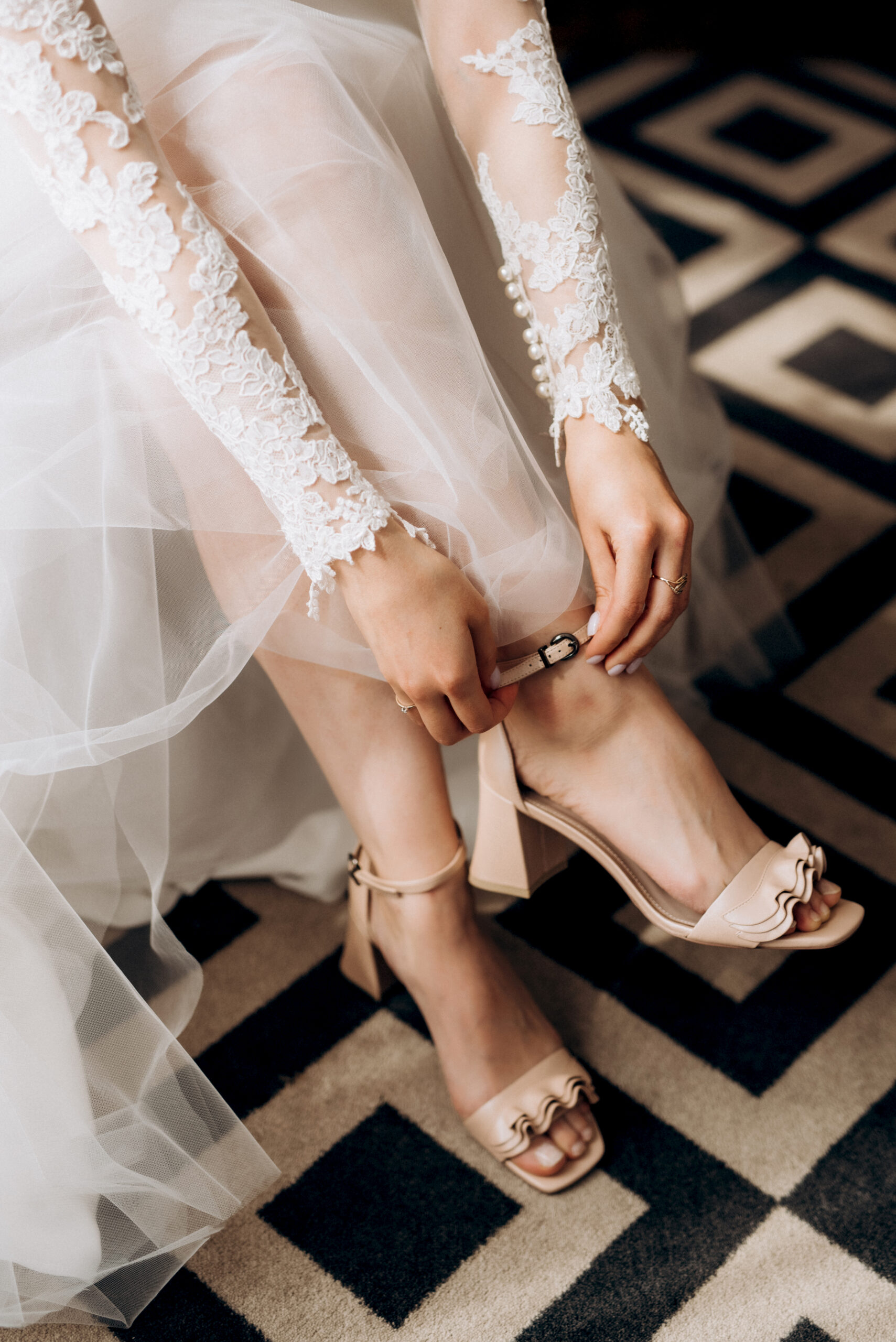 bride in a white dress at the training camp inside the hotel